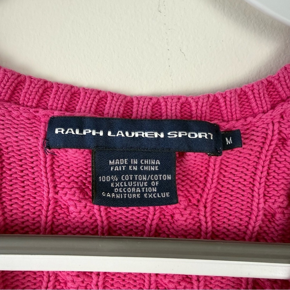 Ralph Lauren Sport Pink Cable Knit V-Neck Sweater - Picture 3 of 4